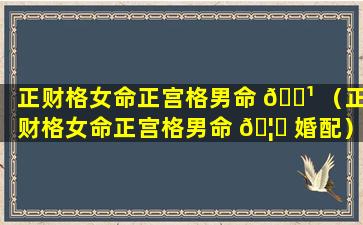 正财格女命正宫格男命 🌹 （正财格女命正宫格男命 🦅 婚配）